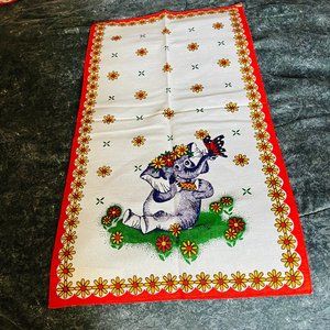 Set of six vintage new identical linen kitchen towels